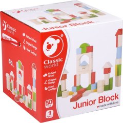 Classic World Junior Blocks - Wooden Building Blocks - 50pcs