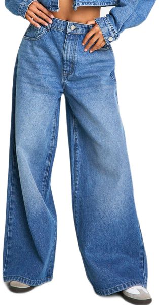 boohoo - Womens The Petite High Rise Wide Leg Jean - Blue