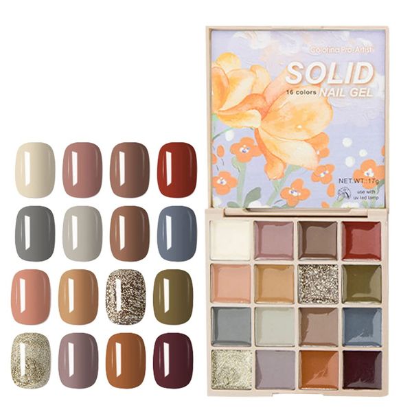 16-Colour Solid Nail Gel Palette - UV/LED Nail Art Painting Gel