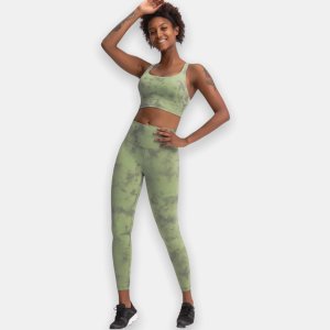 MishMesh 2-Piece Set Seamless Soft Breathable Tie-Dye Legging &amp; Padded Bra