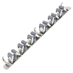 Mop Broom Holder 6 Racks 3 Hooks Stainless Steel Wall Mount Self Adhesive