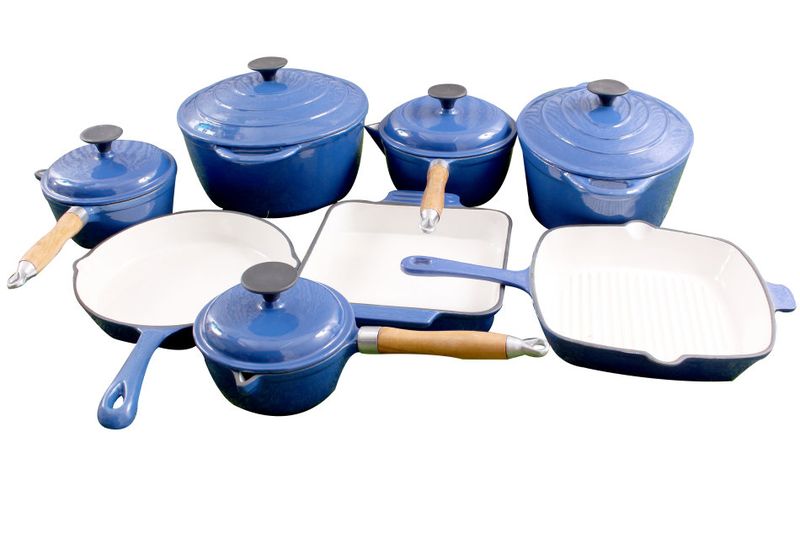 La Fermete 13 Piece Cast Iron Enamel Cookware Pot Set - Red