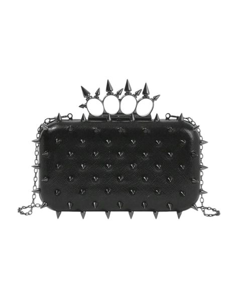 Gunmetal Spike Knuckle Clutch - Gothic Statement Evening Bag