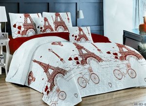 Bedspread Set Queen 5 Piece Microfiber White with Red Tower