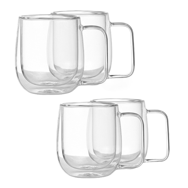 Double Walled Thermo Coffee Mugs Glass Cappuccino Mug - Pack of 4 - 280ml