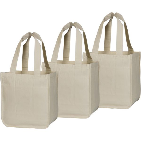 3Pk Canvas Grocery Shopping Bags with Handles Washable &amp; Eco-friendly Bags