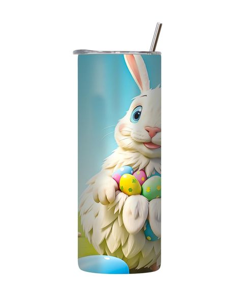 White Rabbit 20 Oz Tumbler with Lid and Straw Easter Bunny Egg Graphic 181