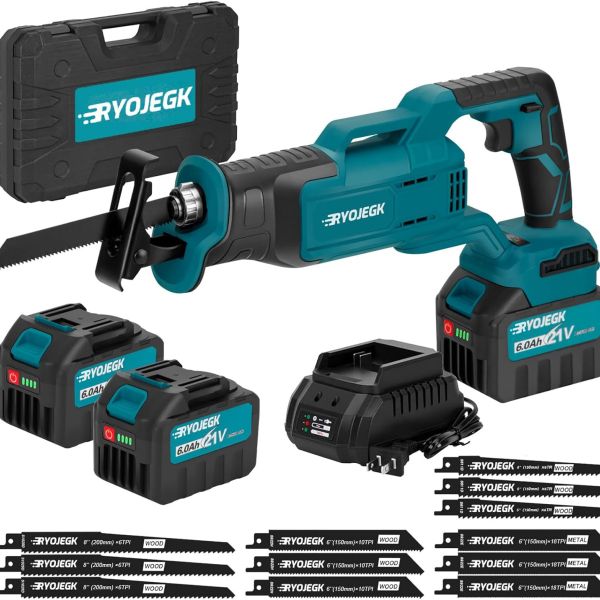 21V Brushless Cordless Reciprocating Saw Kit with 2 Batteries &amp; 12 Blades