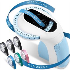 E975 Embossing Label Printer Machine with 6 Rolls Emboss Tapes, Blue