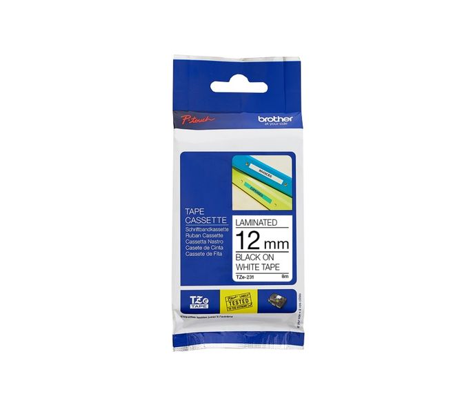 Brother TZE-231 12mm x 8m Black On white Laminated Tape