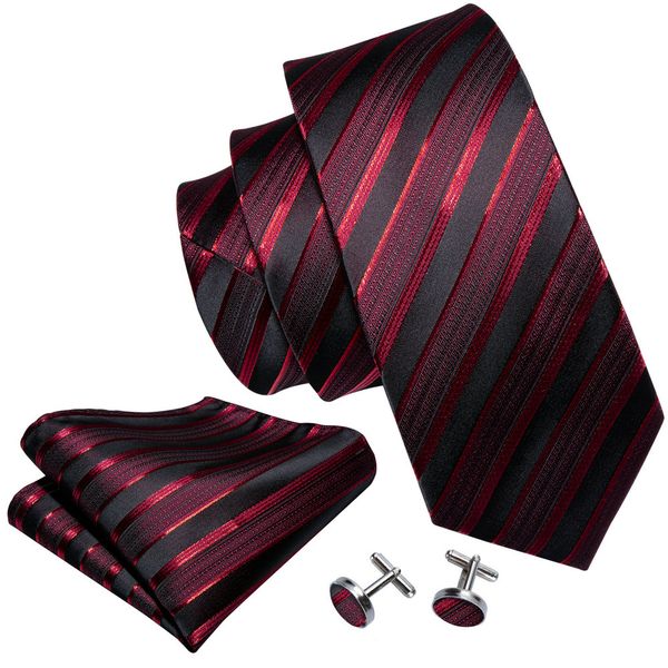 IPSTYLE Luxury Neck Tie Men Business Red Striped Tie Hanky Cufflinks Set