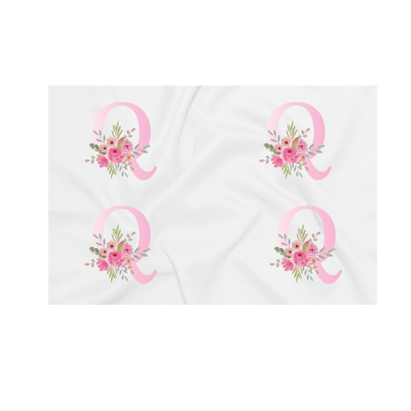 Baby Blanket - Pink Flowers - Letter Q