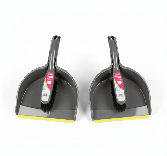 Disa Dustpan and Brush Set - Compact Plastic Cleaning Tool - 2 Pack