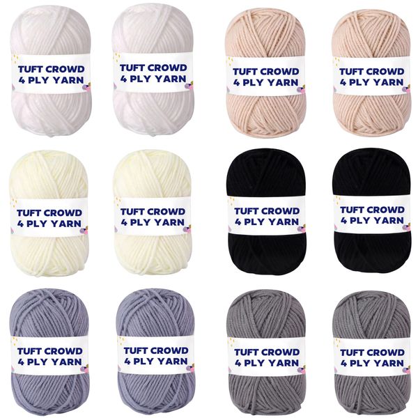 TUFT CROWD - Black Yarn, 4-ply Tufting Yarn ( 12 x 25g ) , Knitting Yarn