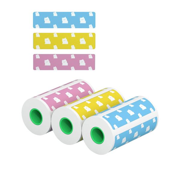 3 Colour Bear Print Thermal Sticky Label Rolls 50x15mm for Mini Printers