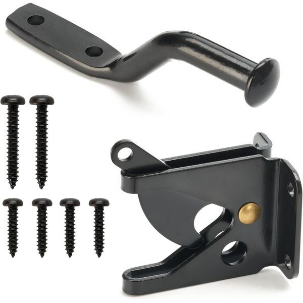 Self Locking Automatic Gravity Lever Fence Gate Latch, Steel, Black