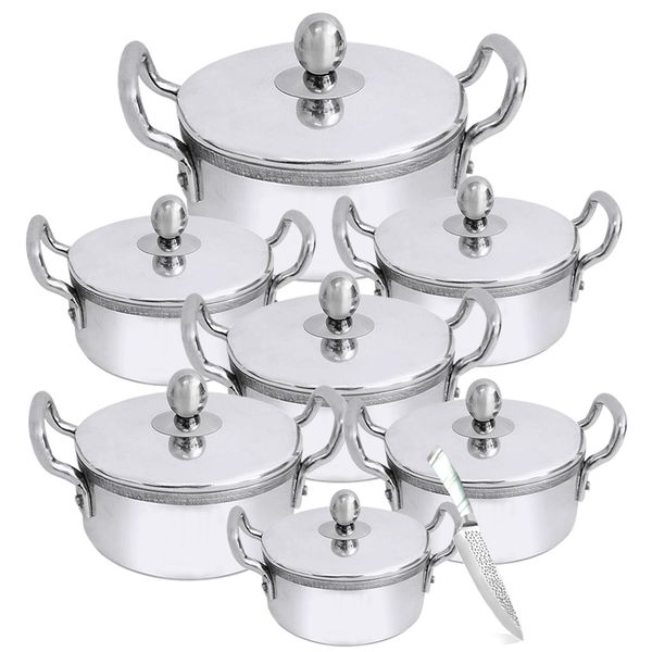 Set of 8 - Pure Aluminium Heavy Satin Casserole Pot Set