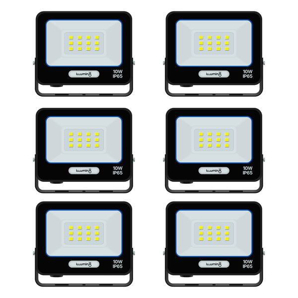 illumin8 10W LED Flood Light IP65 Weatherproof Cool White - 6 Pack