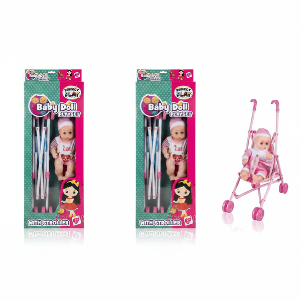 Perfect Play 25cm Baby Doll with Stroller and Accessories Set - 2 Pack