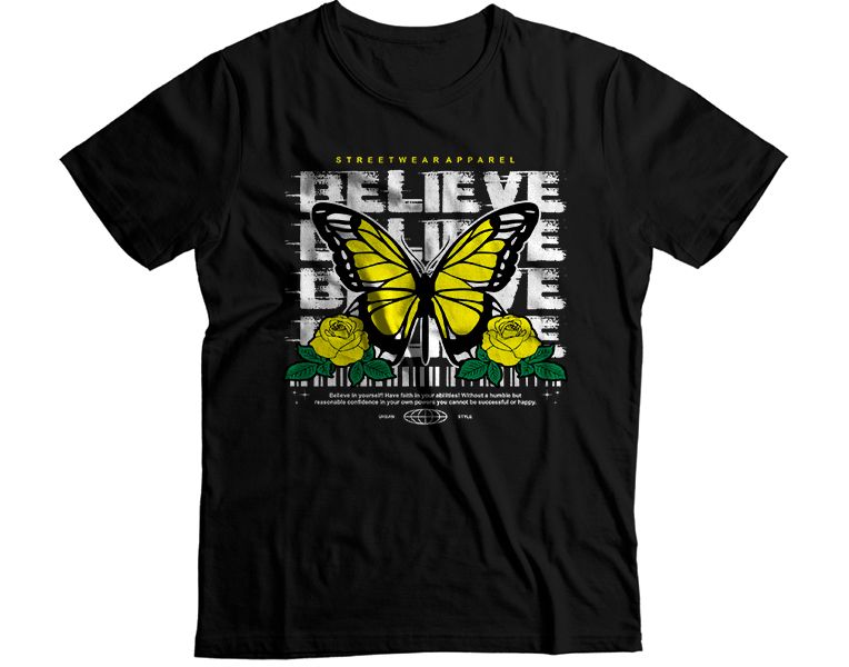 Yellow Butterfly Black Wings T-Shirt