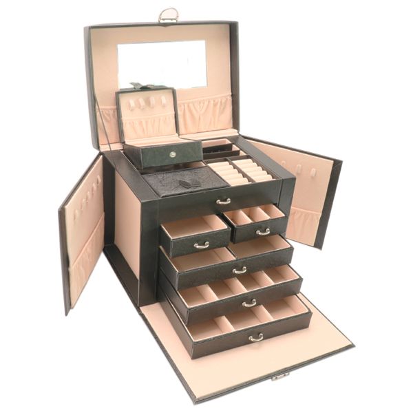 Huge Hand-Held Leather Jewellery Box - Black