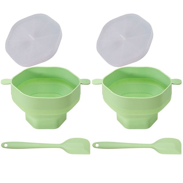 2-Pack Silicone Microwave Popcorn Maker, Collapsible Bowl with Lid &amp; Handle