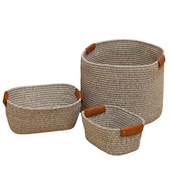 Set of 3 Cotton Thread Rope Handmade Storage Basket Home Storage Organizer