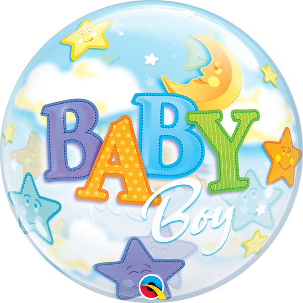 22 Inch Single Bubble Balloon - Baby Boy Moon &amp; Stars 1 Pack