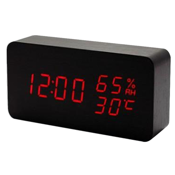 Wood Style Digital LED Clock Black and Red
