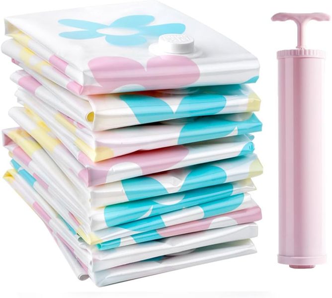 Vacuum Storage Bag for Clothes, 11 Pieces, Compressed, with Hand Pump