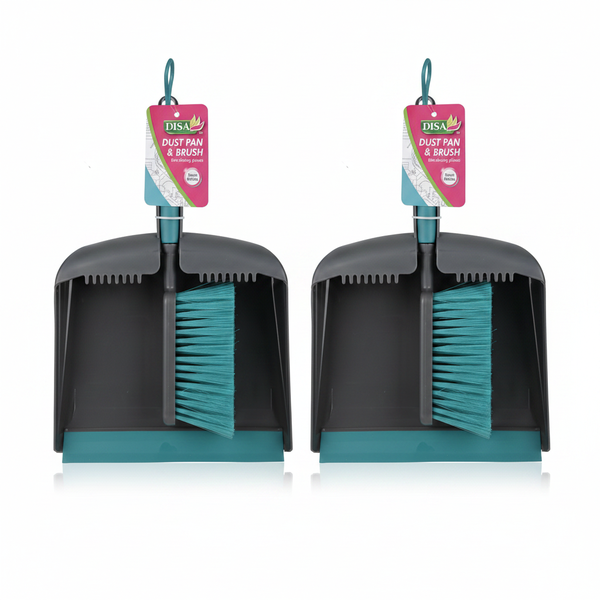 Disa Dustpan and Brush Set with Cleaning Grooves for Easy Dust - 2 Pack