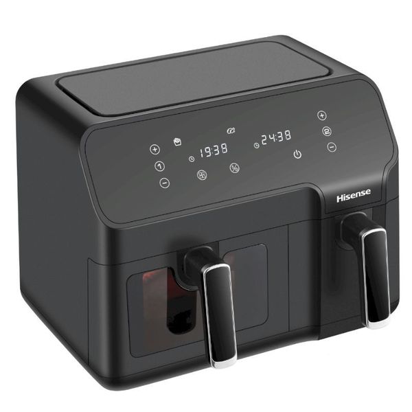 2700w 8.6 L Hisense Electronic Dual Airfryer Black LED Touch Control Panel