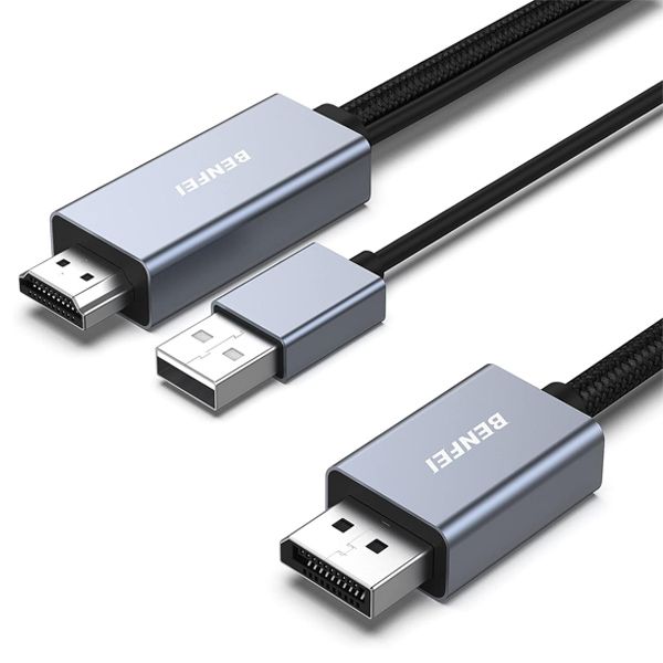 BENFEI HDMI to Display Port Male-to-Male with USB-A Male Power 1.8m Cable
