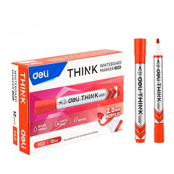DELI Whiteboard Marker 2.0mm Bullet Tip - Red - 12 Pieces