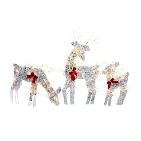 Set of 3 Lighted Christmas 2D Reindeers Outdoor Decorations, Pre-Lit Light