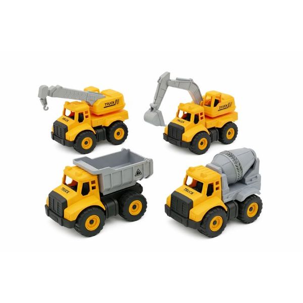 Puzzle Series: 4-Piece Friction-Powered Construction Fleet Toy Truck Set