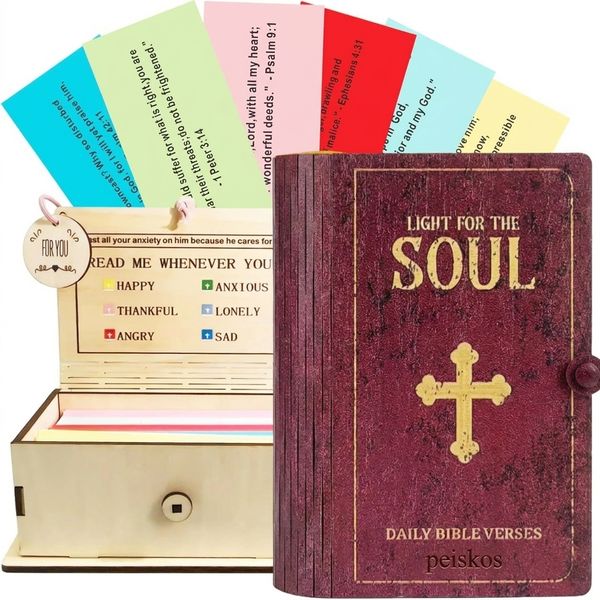 PEISKOS Bible Verse Wooden Hope Box Scripture Prayer Cards Christian Gifts
