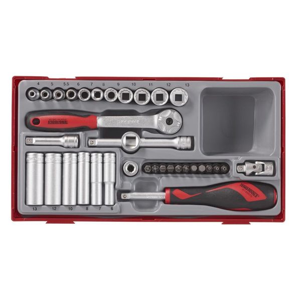 TengTools - 35 Piece Metric 1/4'' Drive 12 point Socket Tray - TT143512