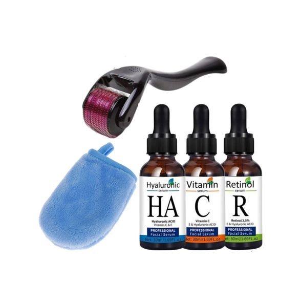 Retinol, Hyaluronic Acid &amp; Vit C Serums, Derma Roller &amp; Hand Mitt