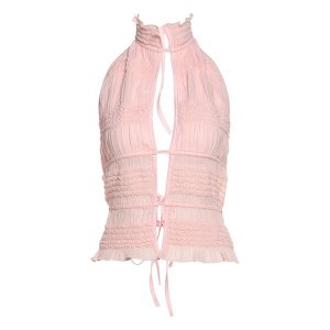 Fresh And Sweet Solid Color Lace Up High Neck Backless Hollow Camisole Vest