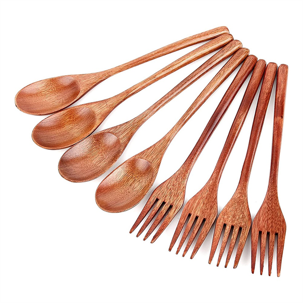8Pcs Wooden Spoons Forks Set Japanese Style Wooden Utensil Set B