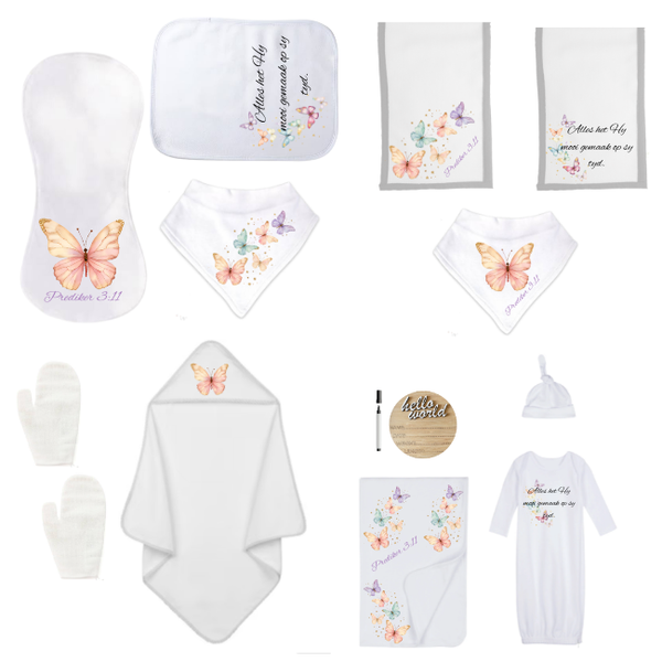 Baby Shower Full Gift Set-Burp Cloths, Hooded Towel - Pastel Butterflies