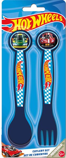 Hot Wheels Blue Fire 2 Pieces Plastic Cutlery Set