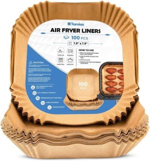 Tamias Square Air Fryer Liners Disposable Set of 100 Paper for Air frying