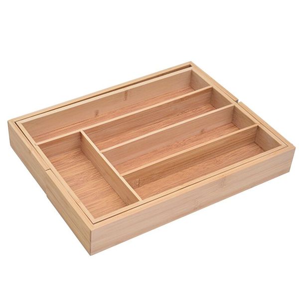 Expandable Multi-Functional Bamboo Drawer Organizer For Cutlery