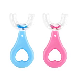 2 Pack Baby /Kids U Shaped Silicone Toothbrush Set - Pink &amp; Blue