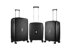Travelwize Ripple Hard Shell Suitcase - 3PC Polyprop Luggage Set - Black