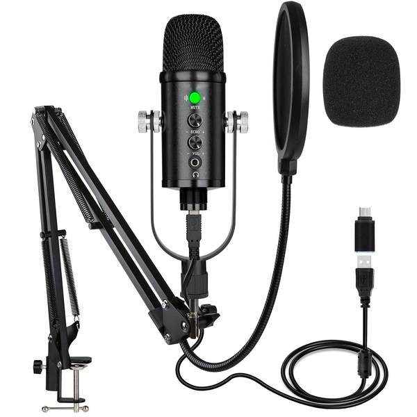 Microphone USB Microphone Kit with Boom Arm Pop Filter&amp;Stand Microphone Set