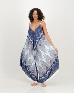 SKA VV Tie Shoulder Soft Peacock Umbrella Jumpsuits