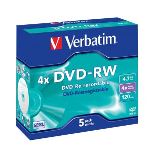Verbatim DVD-Rw (Matt Silver) 4x (Jewel Case) 5 Pack